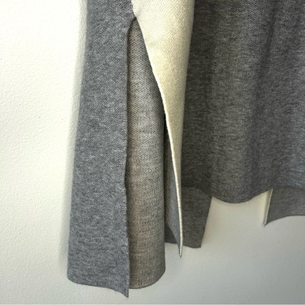 Open Front Kimono Sweater Cardigan Poncho Shawl Wrap Size XL Gray and Cream - Picture 4 of 9
